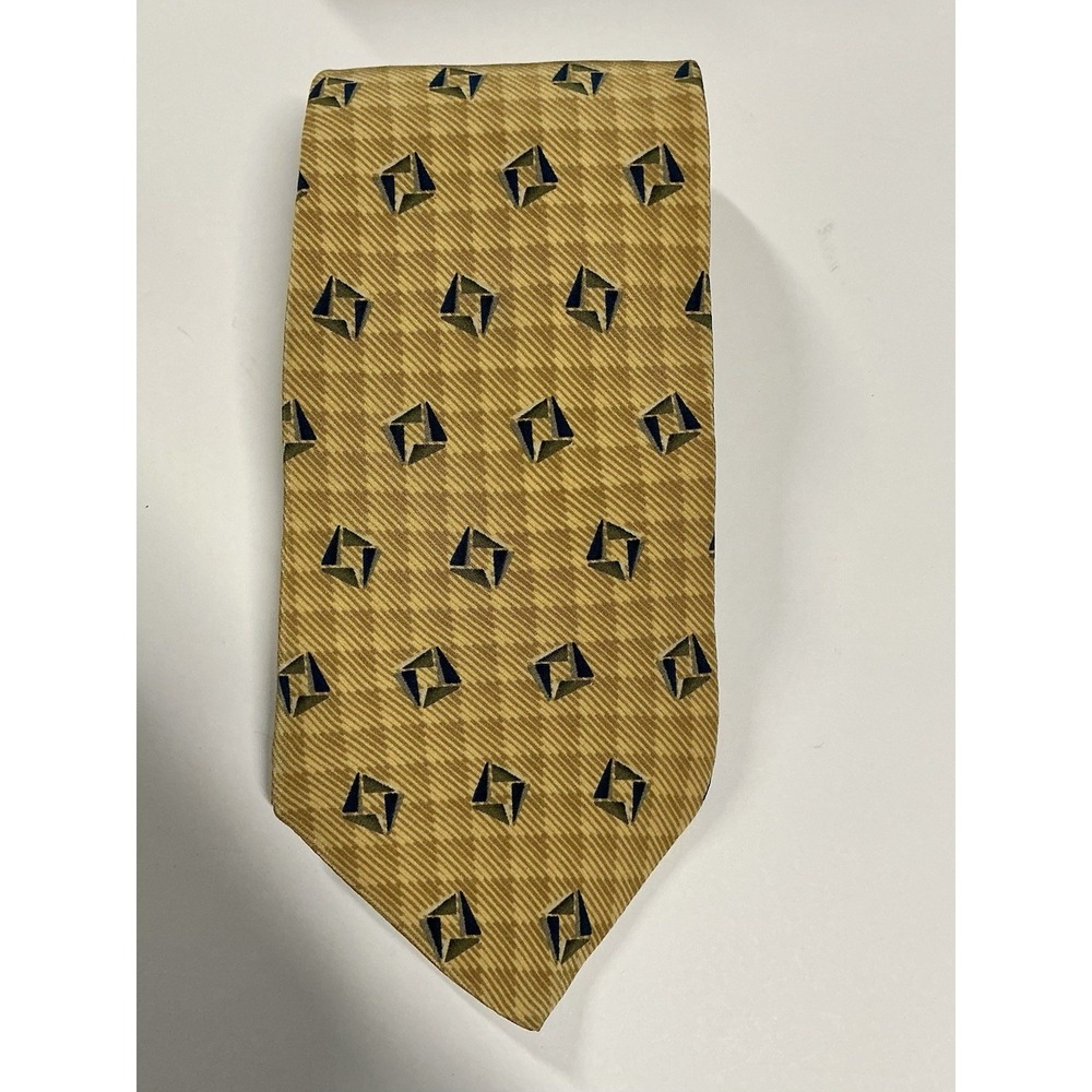 Bill Blass Black Label 100% Silk Men's Tie Tan Black 59" x 4" Vintage Geometric